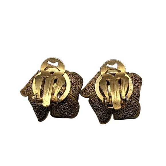 800 Silver Flower Clip On Earrings Gold Wash Two Tone Vintage - Picture 5 of 11